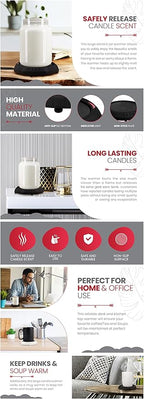 Candle Warmer Plate Safely Releases Scents Without a Flame- Used as Candle Jar Warmer, Candle Melter, Coffee Warmer, Mug Warmer, Cup Warmer in Your Home & Office (Black)