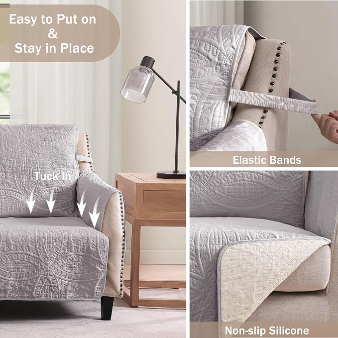 Soft Quilted Couch Cover with Pockets - Image 4