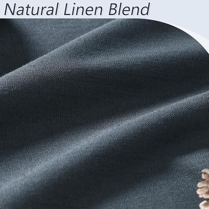 Vintage Blue 100% Blackout Linen Curtains 84 Inch Length 2 Panels Set - Image 3