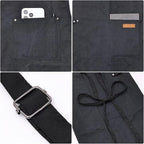 Chef Cooking Aprons for Men Women Thickened Canvas Cotton Apron with 4 Pockets for BBQ Work Kitchen (Black)