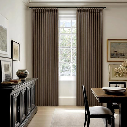 80 Inch Dark Brown Thick Linen Blackout Pinch Pleat Curtains - Image 8