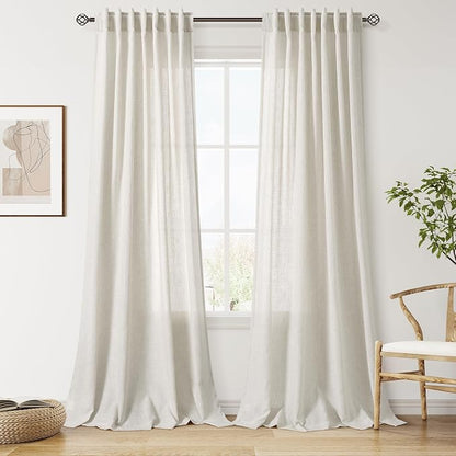 Mousse White Linen Curtains for Living Room 108 Inches Long Simple Modern Light by Nanspring