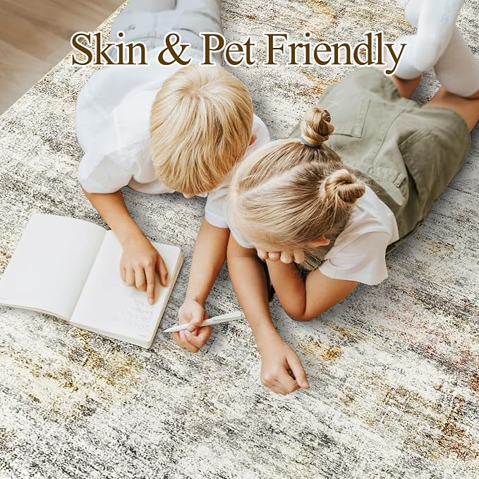 Soalmost Washable Area Rug 8x10 Large Soft Living Room Rugs Grey/Rust | Vintage - Image 3