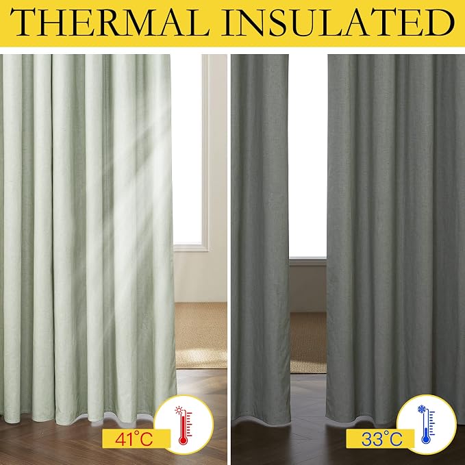 NICETOWN Sage Green Kitchen Linen Completely Shaded Draperies, 2 Pieces - Image 3
