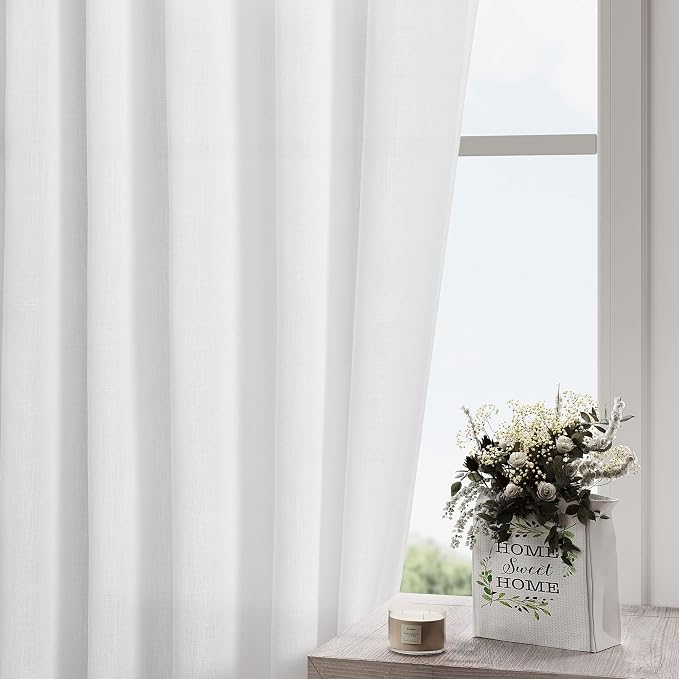 White Linen Curtains 67 Inch Length - Image 2