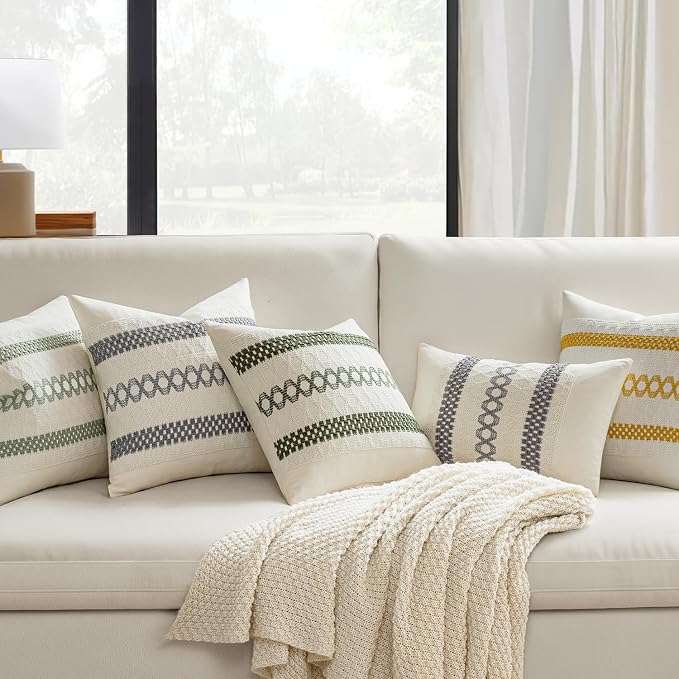 MIULEE Set of 2 Gray Boho Decorative Lumbar Pillow Covers 12x20 Inch | - Image 2