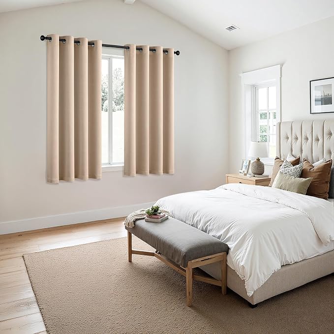 MIULEE Blackout Curtains for Bedroom 2 Panels 55 x 68 Inch Long Beige | Thermal - Image 6