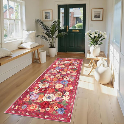 Red Floral Hallway Runner Rug 2x8 - Image 2