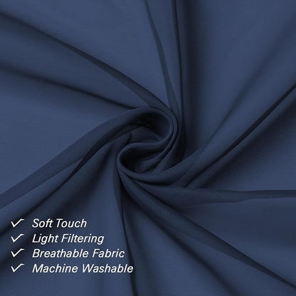 Volie Sheer Curtains Blue Tiers 36 Inches Long 2 Pieces Set, Gauzy Solid Window - Image 3