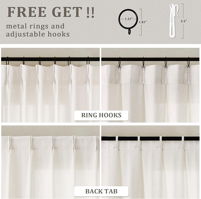 Natural Pinch Pleated Linen Curtains 84 Inches Long Semi Sheer Cream | Light - Image 3