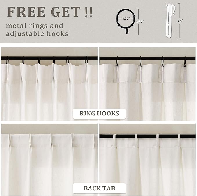 112 Inch Pinch Pleated Linen Extra Long Curtains Semi Sheer Cream | Light - Image 4