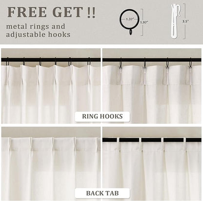 112 Inch Pinch Pleated Linen Extra Long Curtains Semi Sheer Cream | Light - Image 4