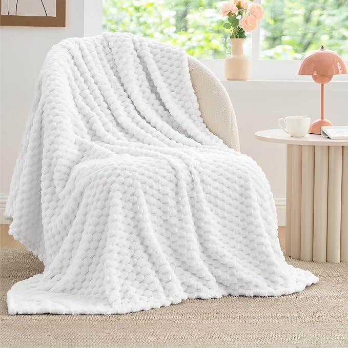 BEDELITE White Twin Blanket for Couch, Soft Cozy Gifts for Women, 60 * 80 | 3D - Image 2