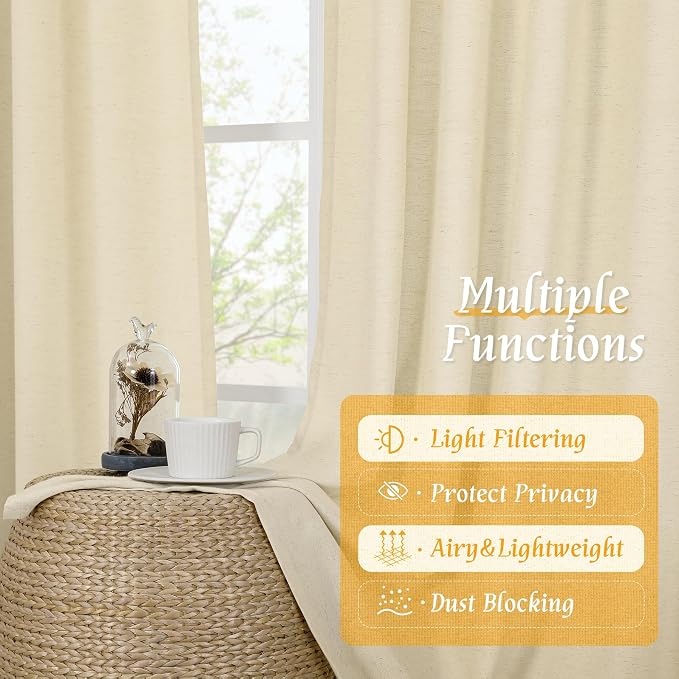 Beige Semi Sheer Linen Curtains 84 inches - Image 9