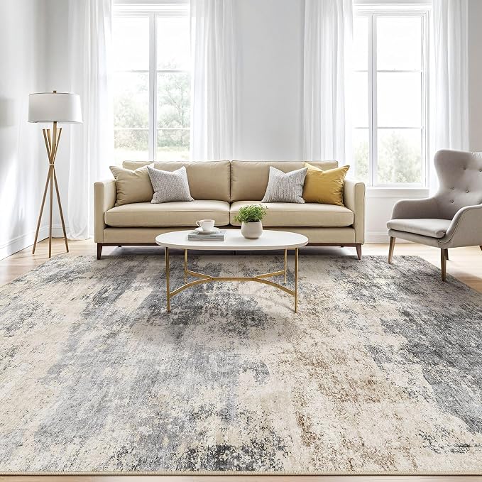 LOONGRUG 3x5 Rug Machine Washable Neutral Modern Soft Rug Grey Brown | Stain - Image 5