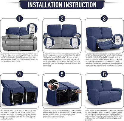 TAOCOCO Recliner Loveseat Slipcover, 6 Pieces Dual Recliner Sofa Covers - Image 6