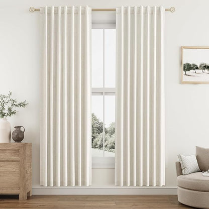 100% Blackout Linen Curtains for Bedroom 78 Inches Long Natural Cream Black Out by Guken