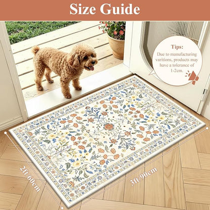 Yamaziot 2x3 Washable Entryway Rug Non Slip Indoor Door Mat, Colorful Beige | - Image 2