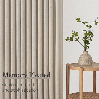 95 Inches Long Pleated Sheer Curtains, Oatmeal Linen Blended Light Filtering - Image 4