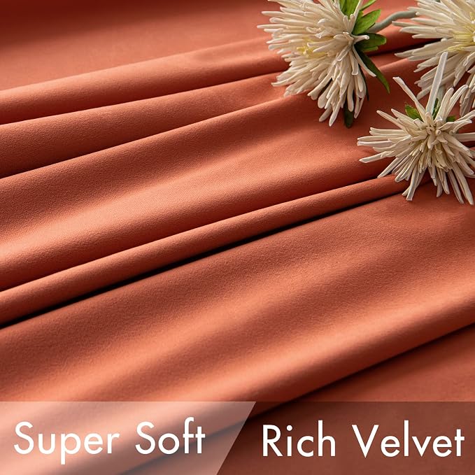 MIULEE Velvet Curtains 52x90 inches 2 Panels Burnt Orange Blackout Curtains | - Image 4