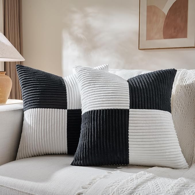 Fancy Homi Set of 2 Black White Euro Decorative Throw Pillow Covers 28x28 Inch by Fancy+Homi