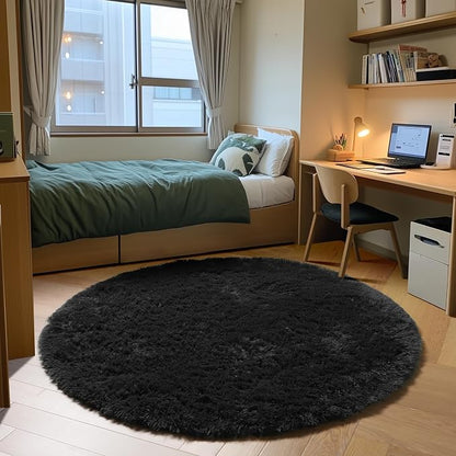 Black Round Area Rug 4ft, Soft Bedroom Circle Rugs Floor Mats - Image 3