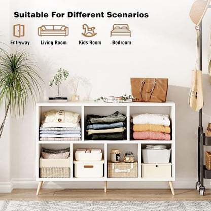 7-Cube Storage Organizer with Natural Wood Legs, Mid-Century Modern Bookcase - Image 6
