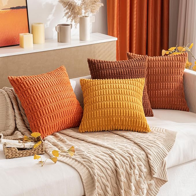 MIULEE Fall Corduroy Decorative Throw Pillow Covers 20x20 Orange Pack of 2 | - Image 8