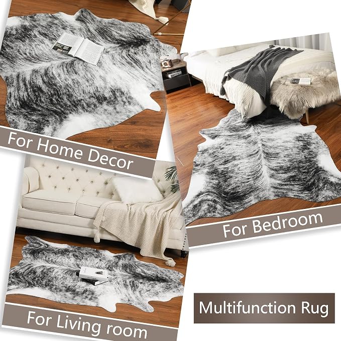 Western Faux Cowhide Rug, Animal Cow Hide Rug, 4.6 x 5.2 Ft Black | Premium - Image 7