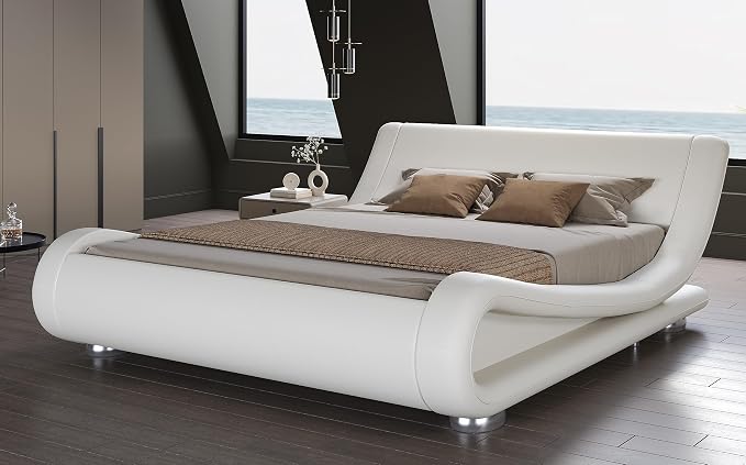 SHA CERLIN Queen Size Upholstered Bed Frame, Deluxe Low Profile Sleigh Bed by SHACERLIN