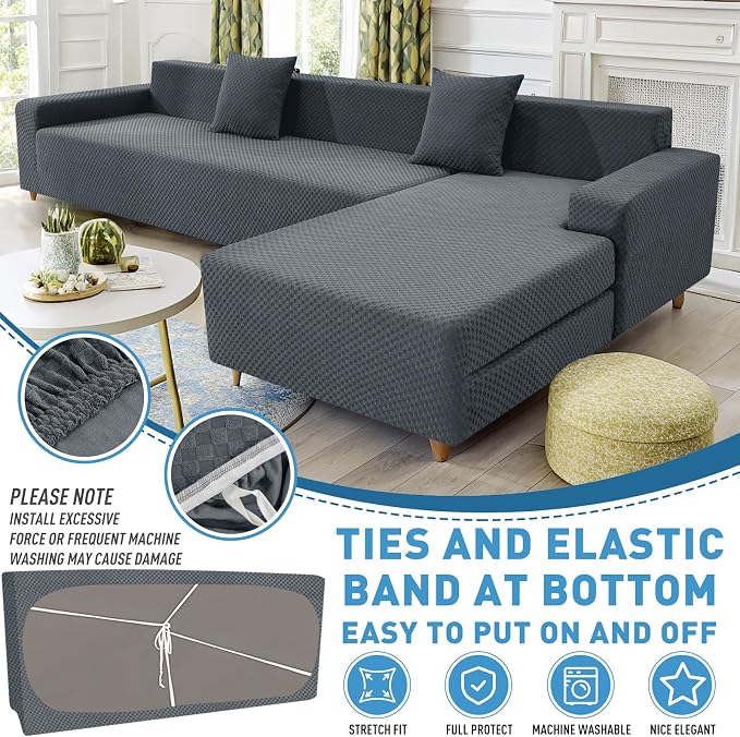 ZNSAYOTX Sectional Couch Covers, Stretch Jacquard Slipcovers - Image 4