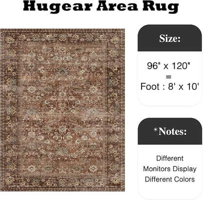 8x10 Brick Red Vintage Floral Washable Area Rug - Image 2