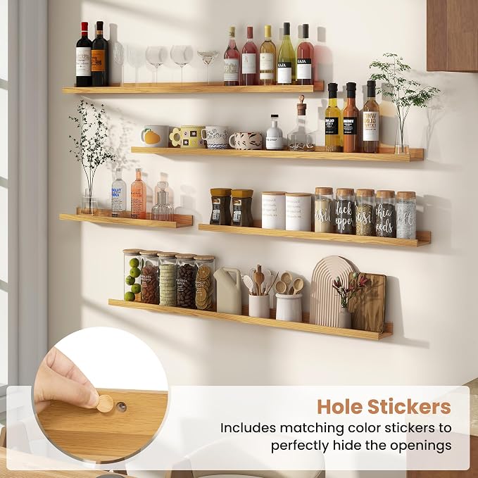 Fun Memories Picture Ledge Shelves Set of 4, 24 Inch Rustic Wall Mounted - Image 5