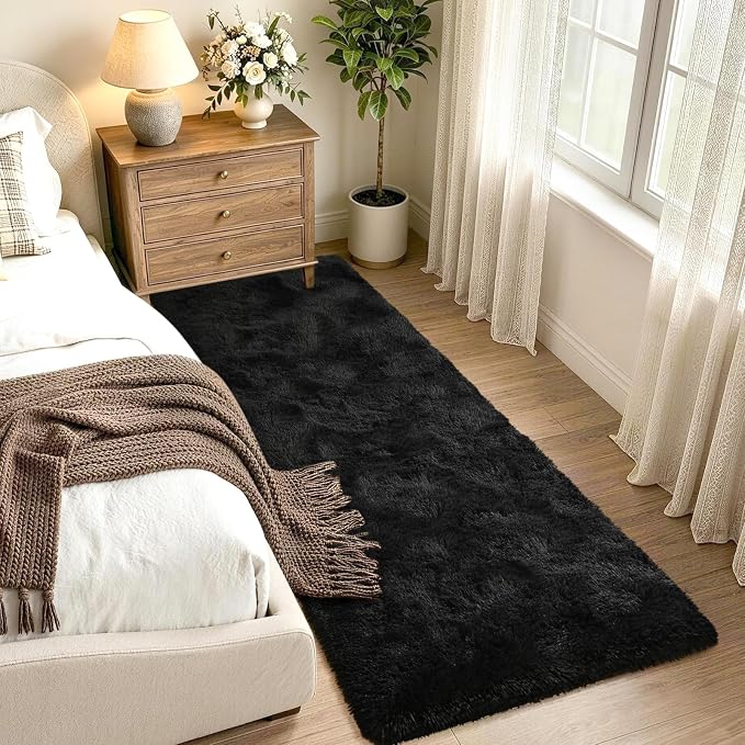 Noahas 2x10 Black Fluffy Soft Runner Rug Non-Slip - Image 2