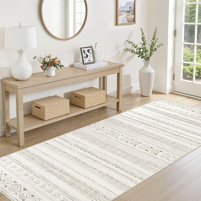 cotiled Hallway 3x10 Runner Rugs Washable Boho Rug Brown Cream | Solve Modern - Image 3