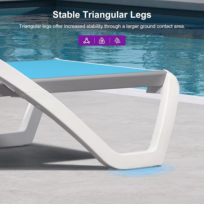 PURPLE LEAF Patio Chaise Lounge Chair Set of 3 Outside Aluminum Plastic - Image 8