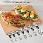 Magnetic Measuring Spoons Set of 8 | Heavy Duty 304 Stainless Steel, Triple Measurement Markings, Strong N52 Magnets, Easy to Clean, Space-Saving with Leveler Included (Black)