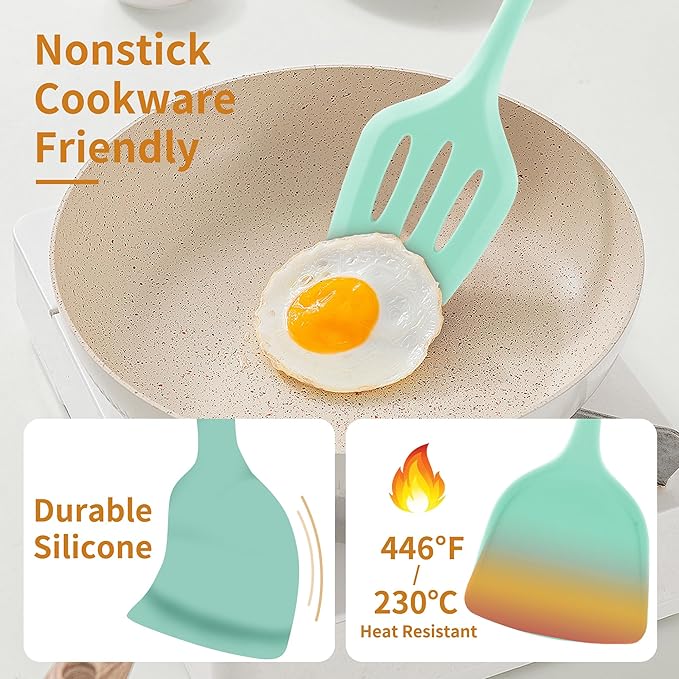 18 Pcs Cooking Utensils Set, Kitchen Utensils Set with Utensil Holder, 446°F Heat Resistant Silicone Spatula Set, Kitchen Gadgets Tools Set for Nonstick Cookware BPA FREE