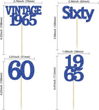 Gyufise 24Pcs Vintage 1965 Cupcake Toppers Cheers to 60 Fabulous Sixty Cupcake Picks Decorations for 60th Birthday Wedding Anniversary Party Cake Decorations Supplies Deep Blue