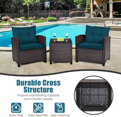 HAPPYGRILL 3 Pieces Patio Conversation Set, Outdoor Furniture Set PE Rattan - Image 7