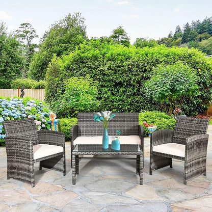 Tangkula 4 PCS Wicker Patio Conversation Set, Outdoor Rattan Sofas - Image 3