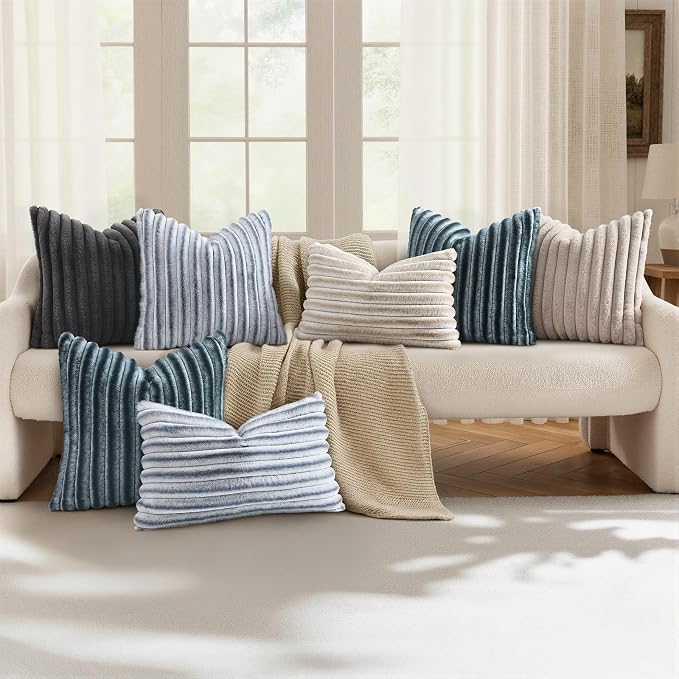 decorUhome Fall Faux Fur Throw Pillow Covers 26x26 Set of 2 Dark Grey | - Image 5