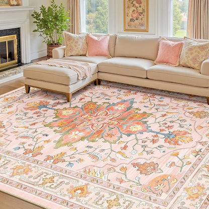 RELEANY Washable Area Rug, Water Repellent, Pet Friendly, Vintage Floral Boho by RELEANY