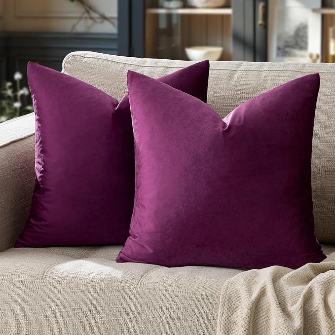 GIGIZAZA Velvet Pillow Covers 20x20 Decorative Pillows Pack of 2 Purple | Throw - Image 6