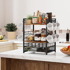 Coffee Bar Organizer Countertop Station Shelf - 4 Tier Mug Holder Stand With 12 Hooks, 30 K Cup Pod Drawer, Multifunctional Shelf for Accessories Kitchen