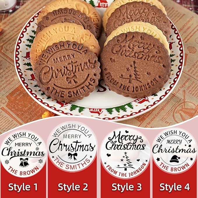 Personalized Family Cookie Stamps Customizable Last Name 3D Christmas Cookie Stamps For Fondant Frosting Decorating Cakes Molasses Cupcakes Great Baking Gift for Beginning Bakers