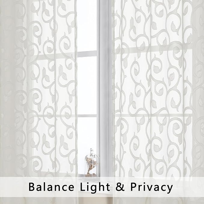Furman Ivory Sheer Curtains 45 Inch Length 2 Panels Set - Image 3