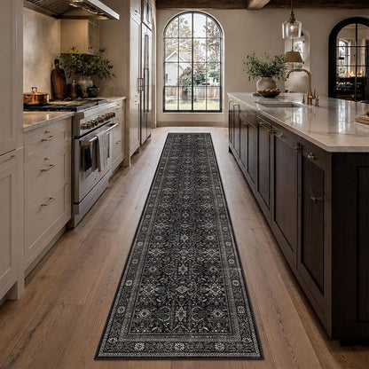 Schweek 2x12 Washable Runner Rug Non Slip Vintage Black Kitchen Runners | - Image 3