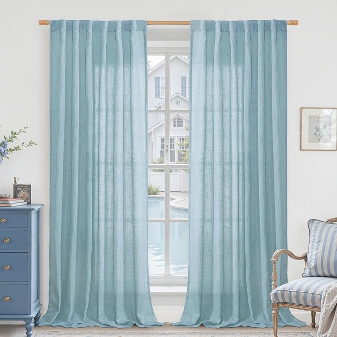102 Inches Long Linen Curtains for Living Room Bedroom 2 Panels | Semi Sheer by LAMIT