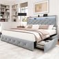 LARMACE King Size Bed Frame Velvet Upholstered LED Tufted King Platform Bed and by LARMACE